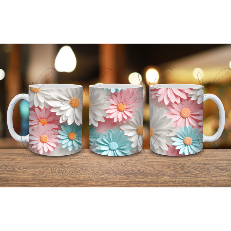 3d Paper Daisies Pastel - Coffee Mug